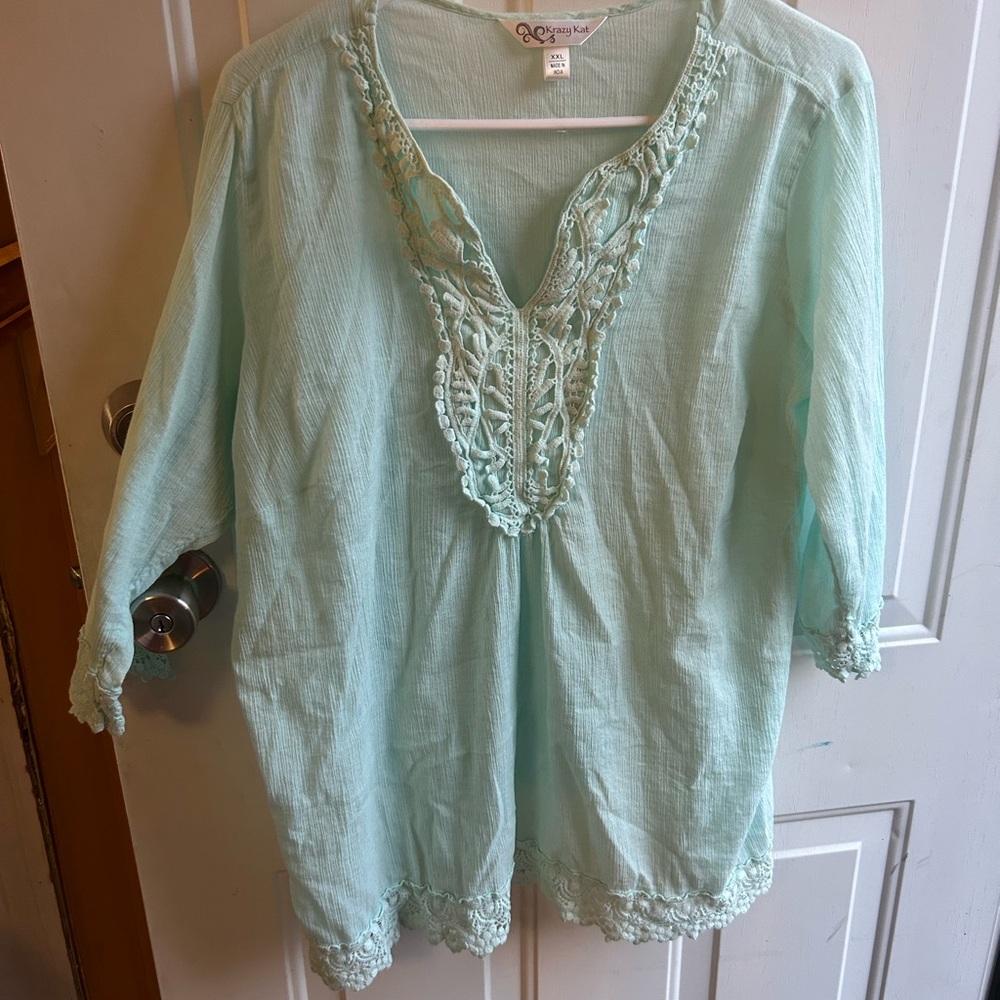 Light Blue Lace Trim Women's Top